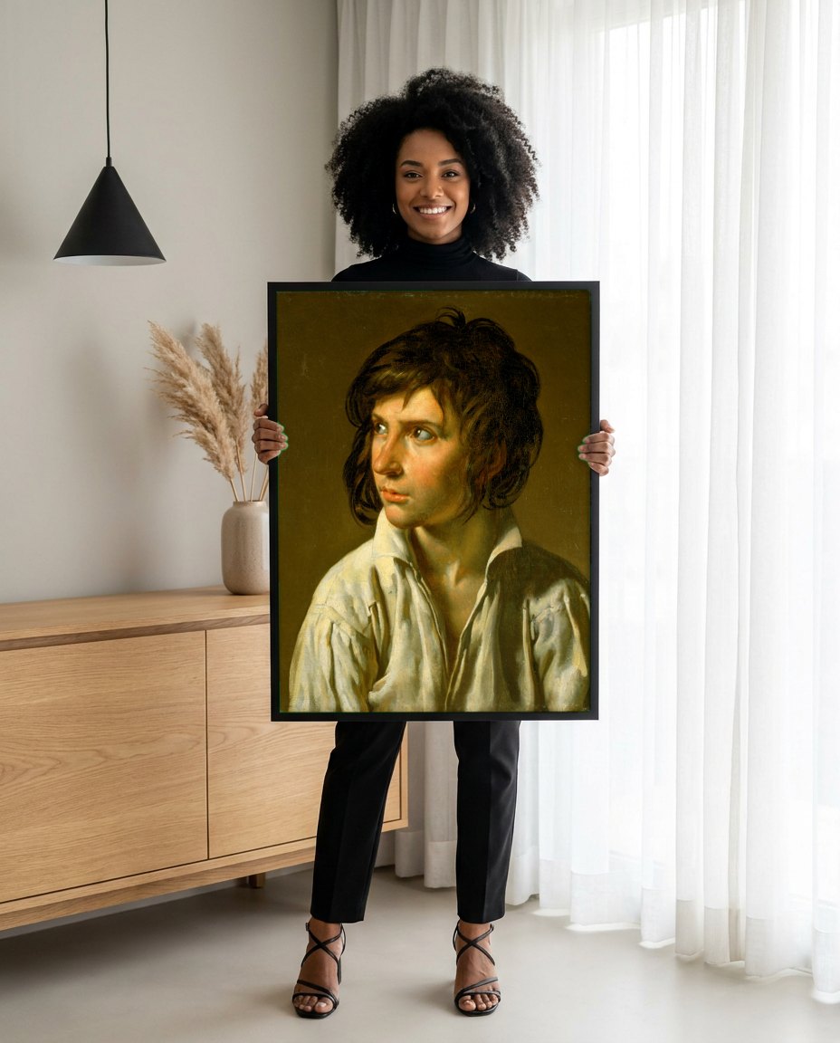 Quadro Decorativo Jovem Inquieto - Anne-Louis Girodet | modelo apresentando o quadro emoldurado