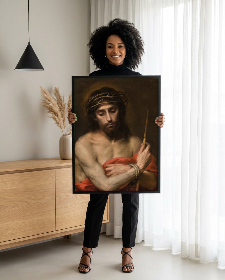 Quadro Decorativo Ecce Homo - Murillo | modelo apresentando o quadro emoldurado