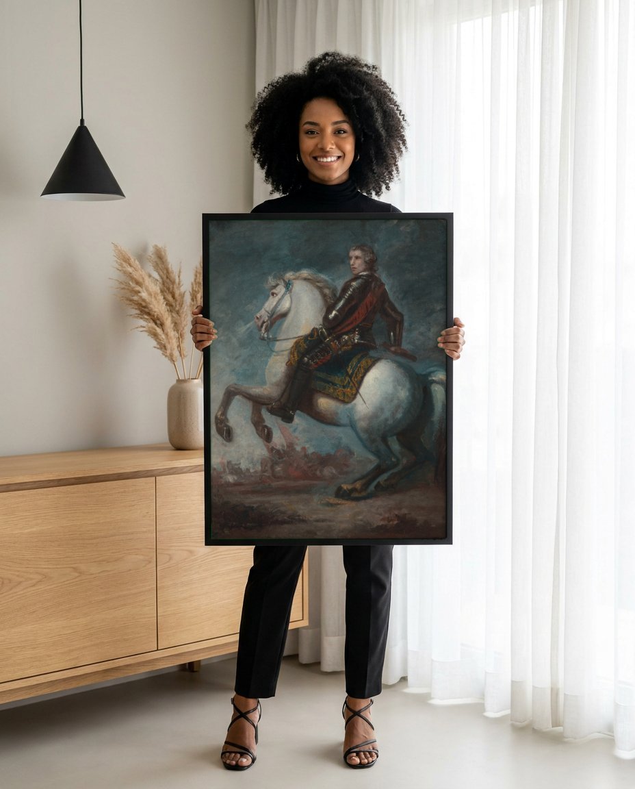 Quadro Decorativo 'O Coronel Acland e o Cavalo' - Joshua Reynolds com modelo em ambiente