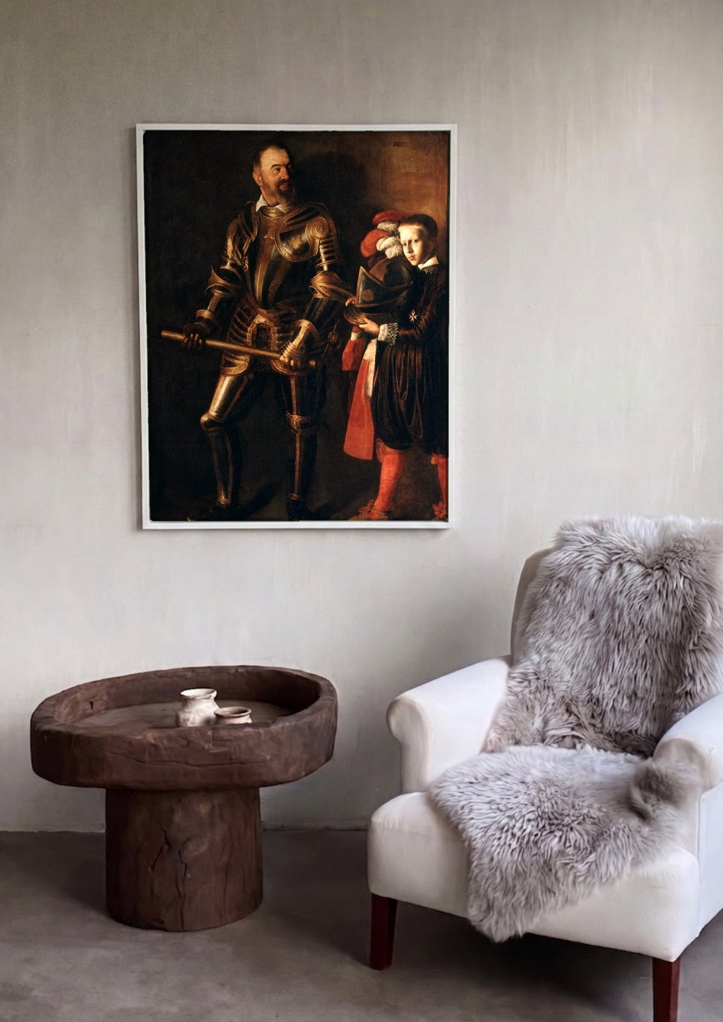 Quadro Decorativo Retrato de Cavaleiro com Pajem - Caravaggio em ambiente decorado
