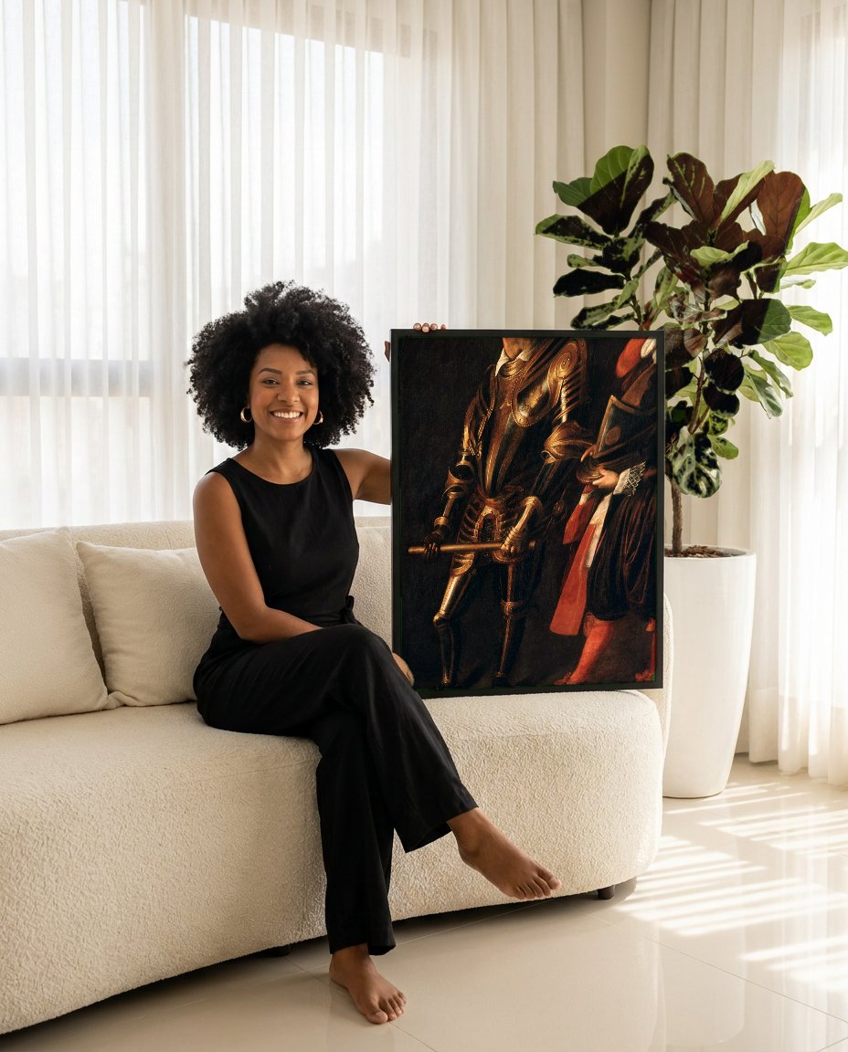 Quadro Decorativo Retrato de Cavaleiro com Pajem - Caravaggio com modelo em ambiente