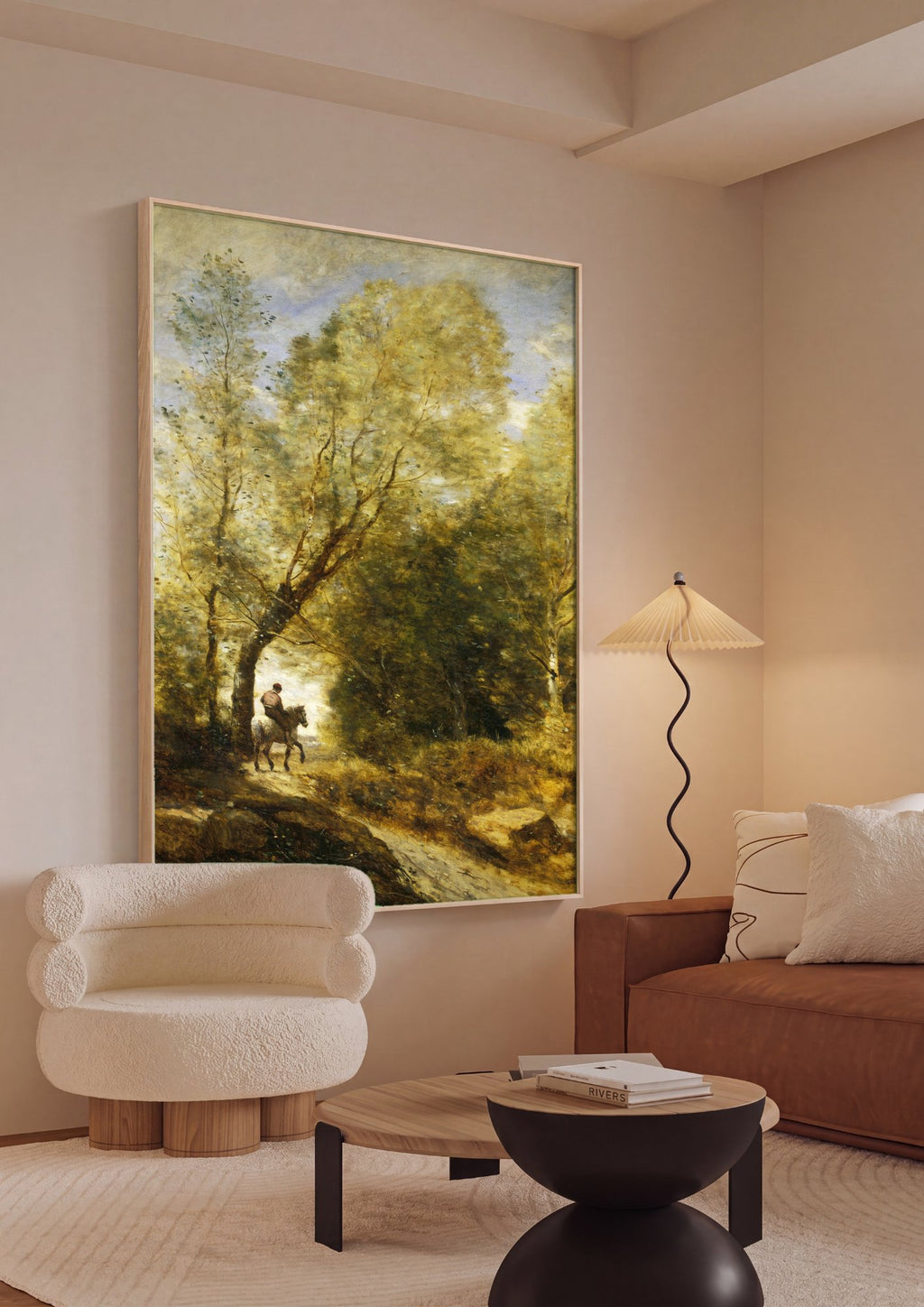 Quadro Decorativo Floresta e Cavaleiro - Corot em ambiente decorado