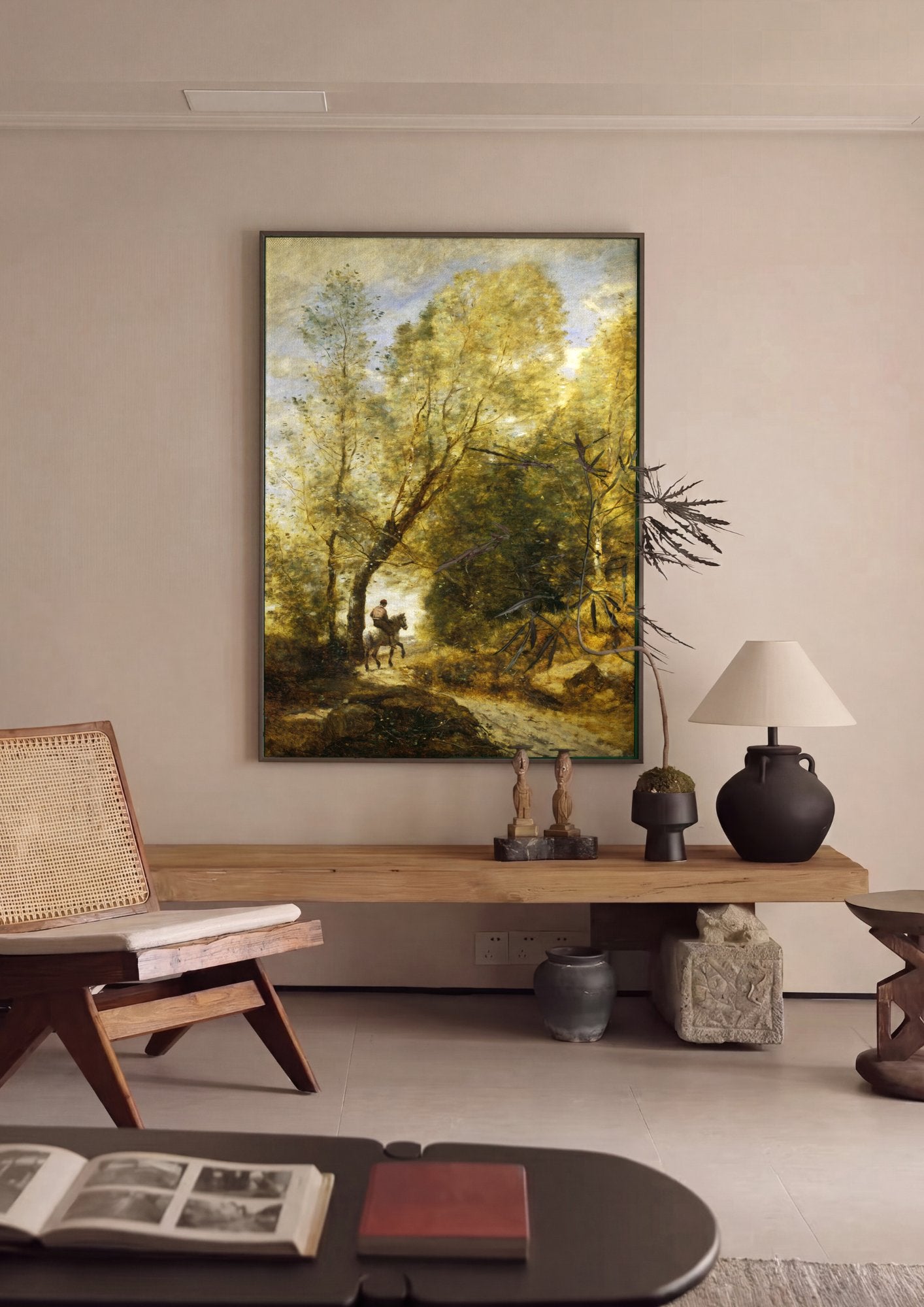 Quadro Decorativo Floresta e Cavaleiro - Corot em ambiente decorado