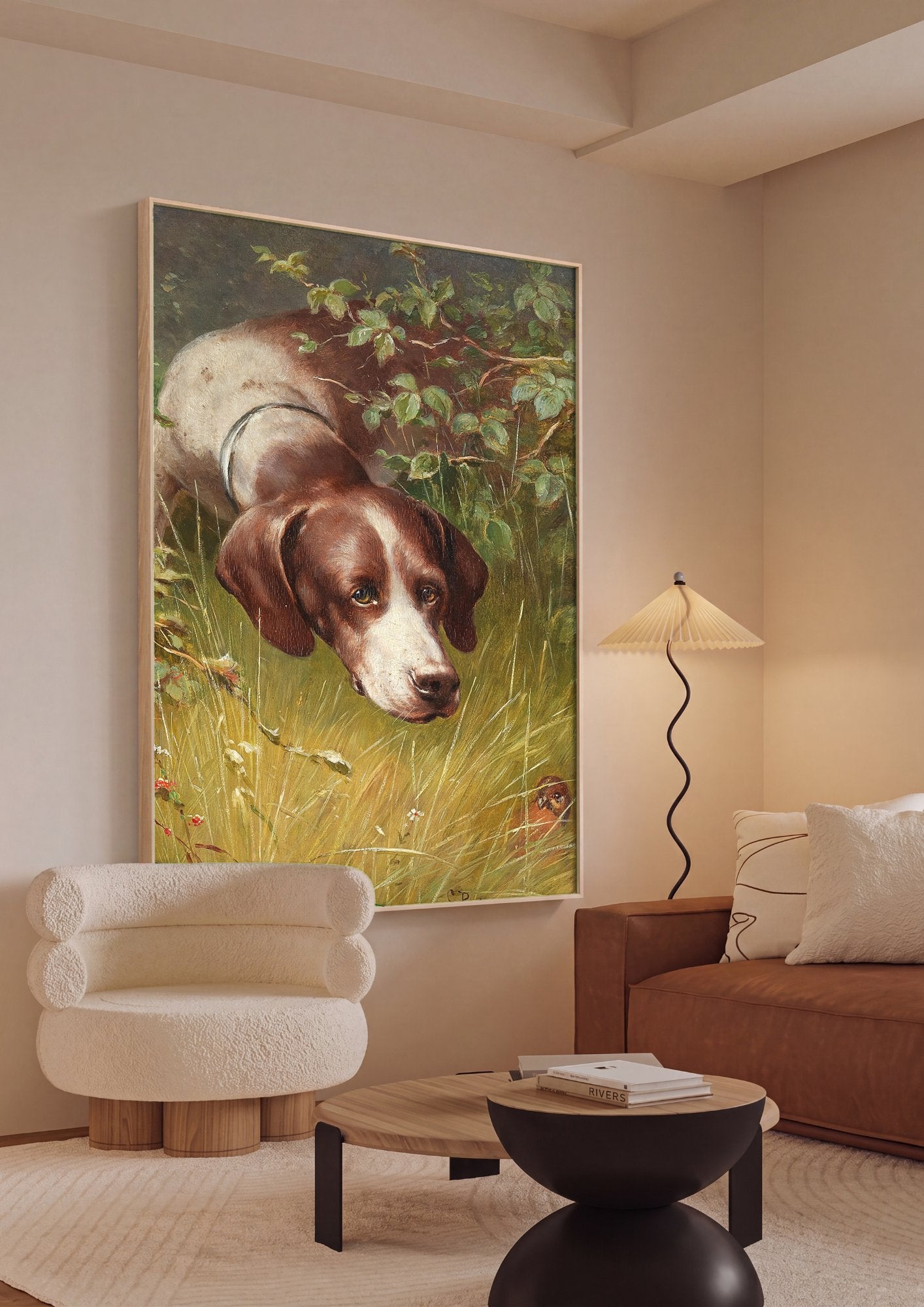 Quadro Decorativo Cão de Caça no Campo - Carl Reichert em ambiente decorado
