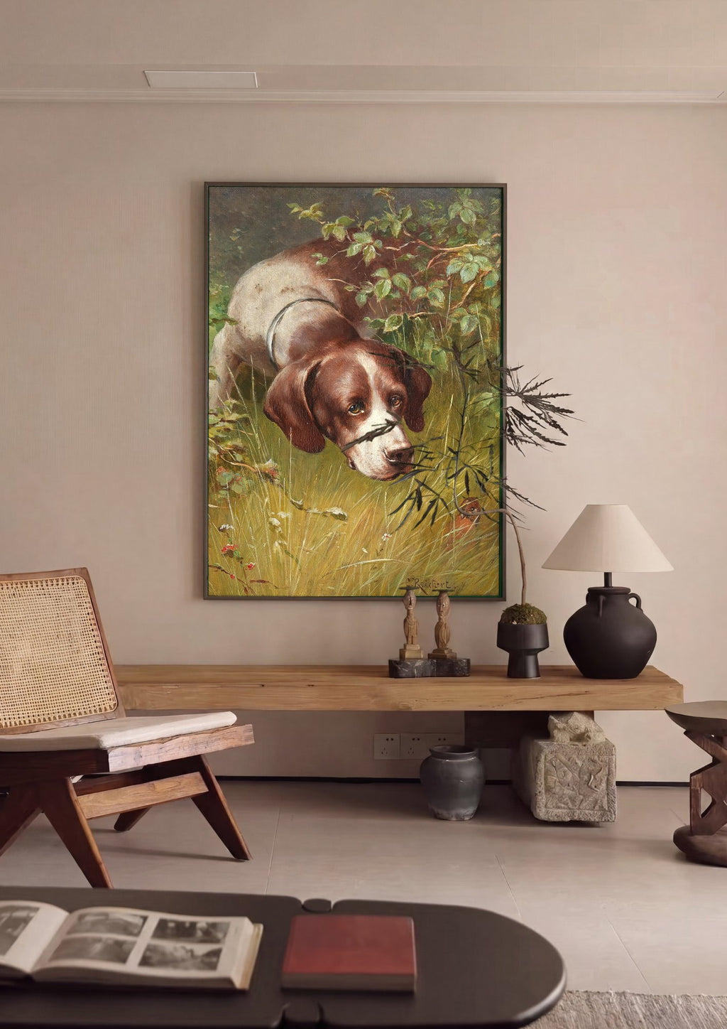 Quadro Decorativo Cão de Caça no Campo - Carl Reichert em ambiente decorado