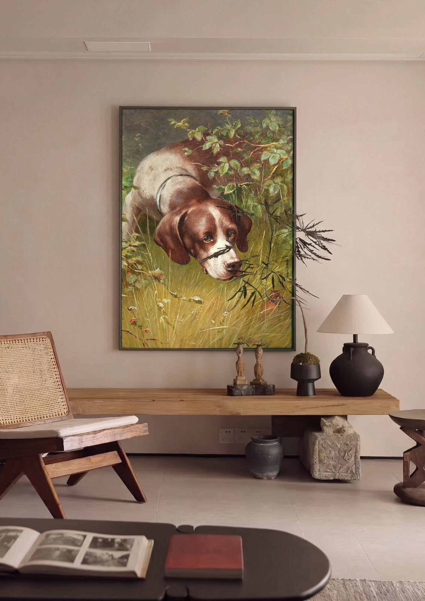 Quadro Decorativo Cão de Caça no Campo - Carl Reichert em ambiente decorado