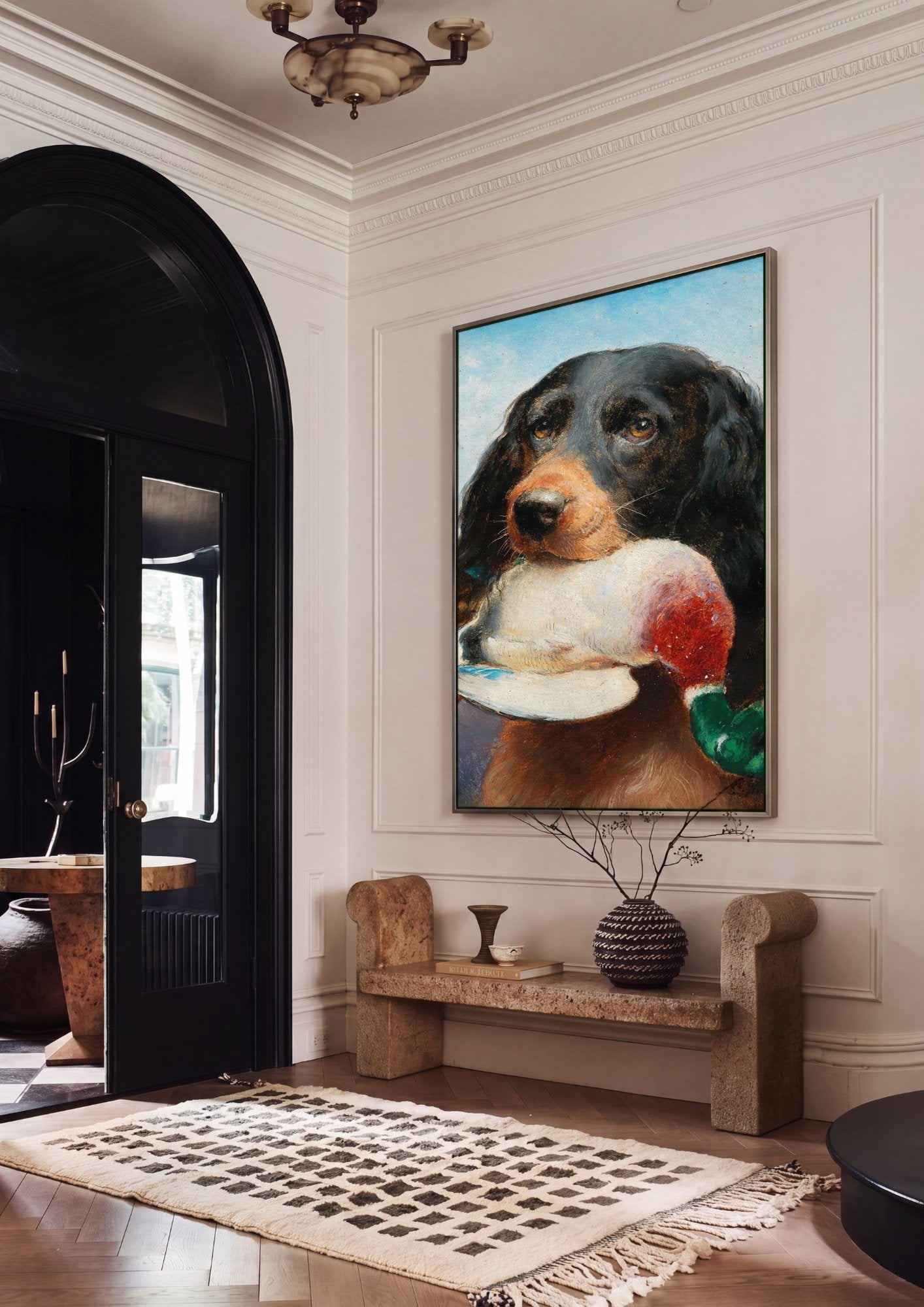 Quadro Decorativo Cão de Caça com Pato - Carl Reichert em ambiente decorado
