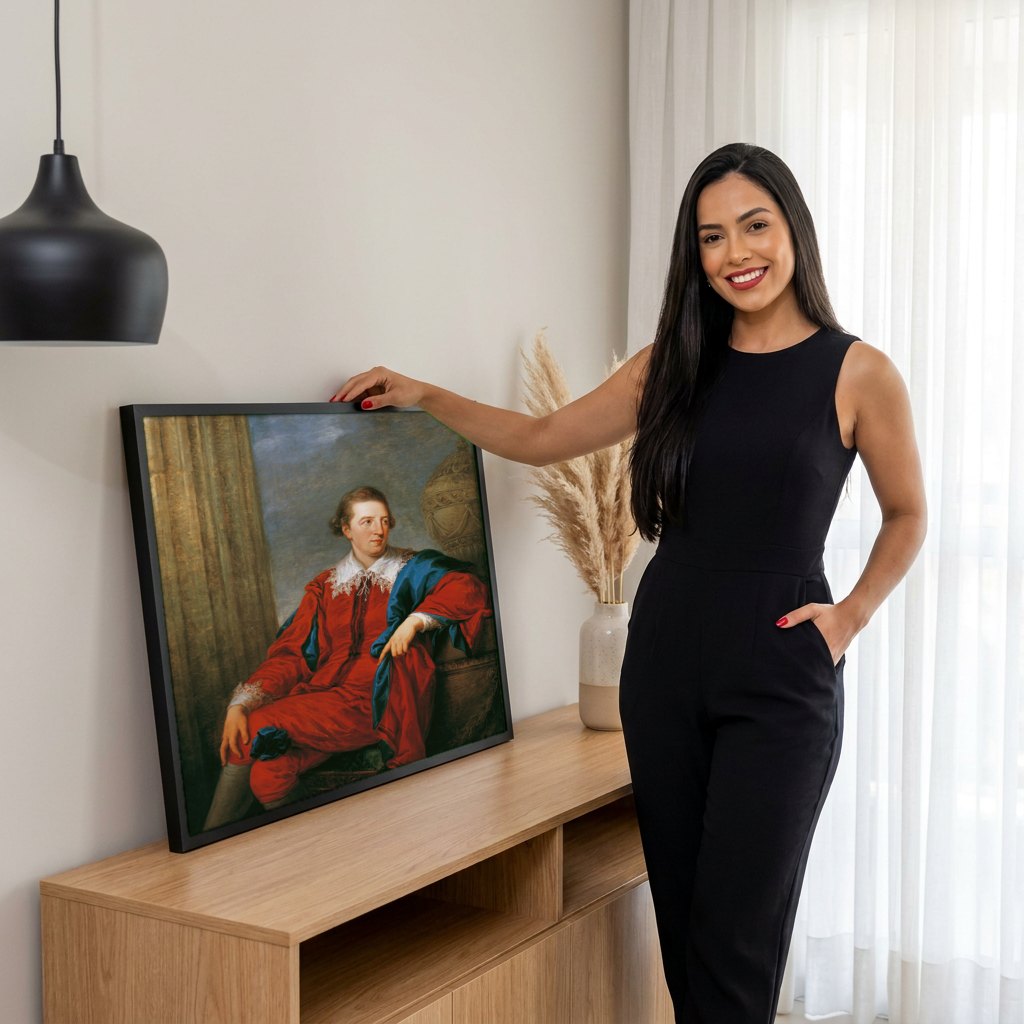 Quadro Decorativo Retrato de Cavalheiro - Angelica Kauffmann | modelo apresentando o quadro emoldurado