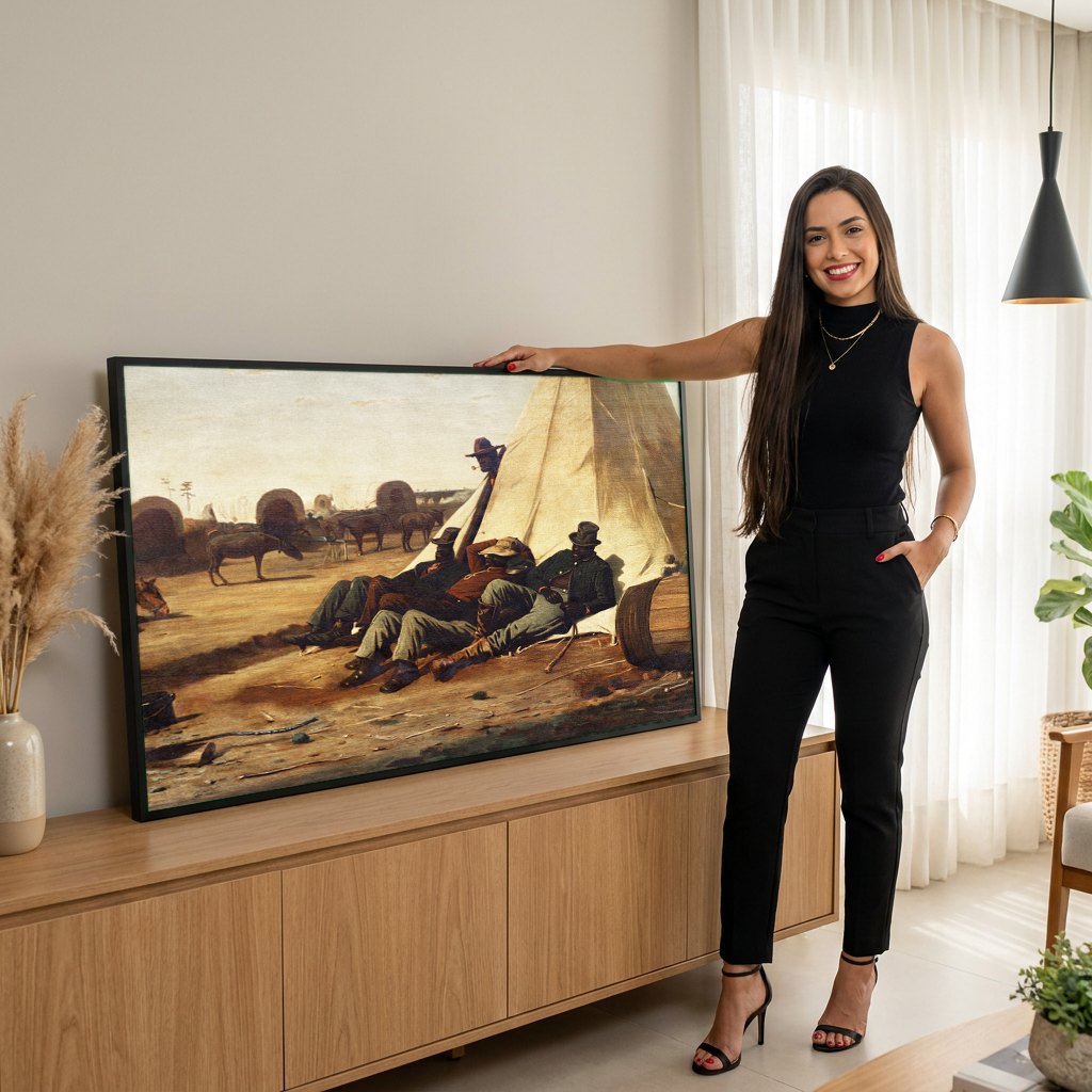Quadro Decorativo A Tenda do Acampamento - Winslow Homer | modelo apresentando o quadro emoldurado