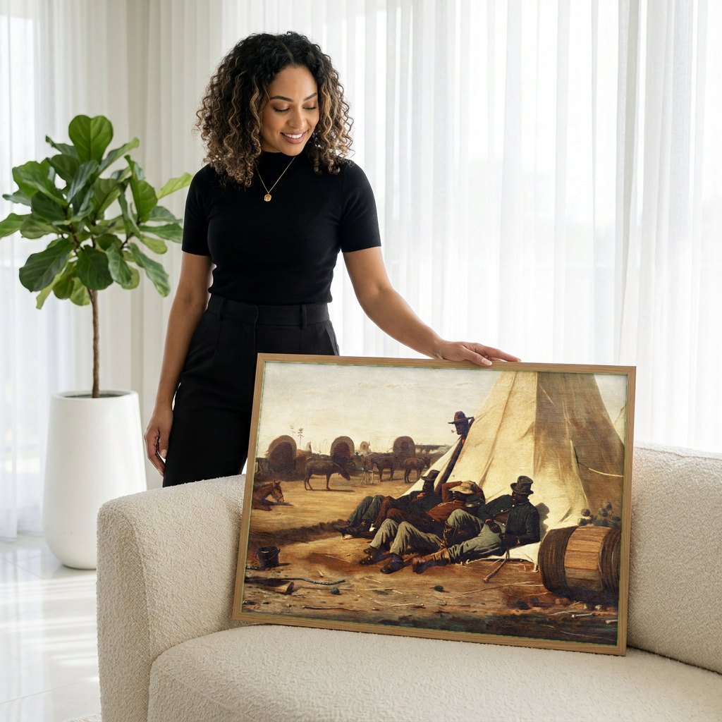 Quadro Decorativo A Tenda do Acampamento - Winslow Homer | modelo apresentando o quadro emoldurado