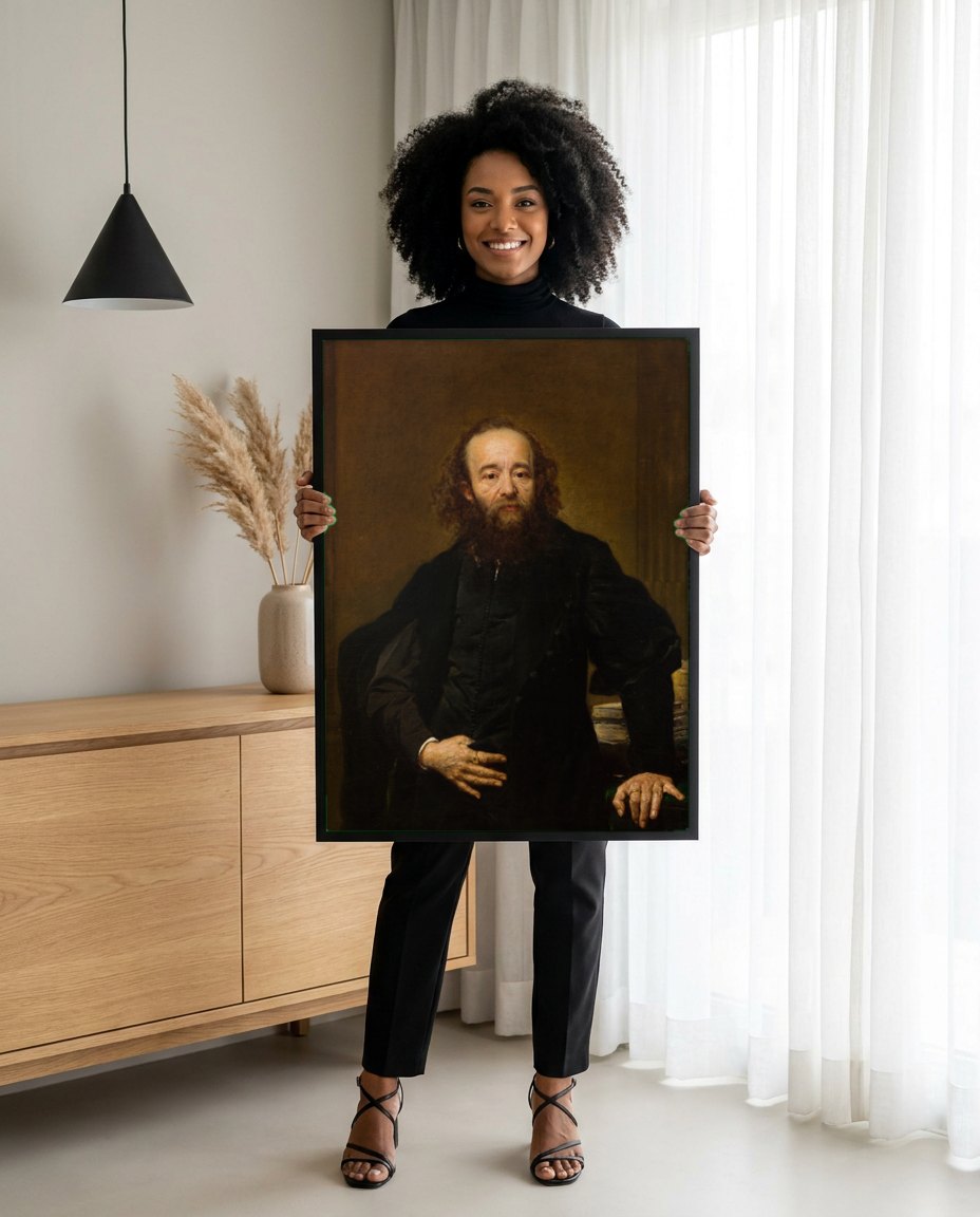 Quadro Decorativo Retrato de Velho Sábio - Jan Matejko | modelo apresentando o quadro emoldurado