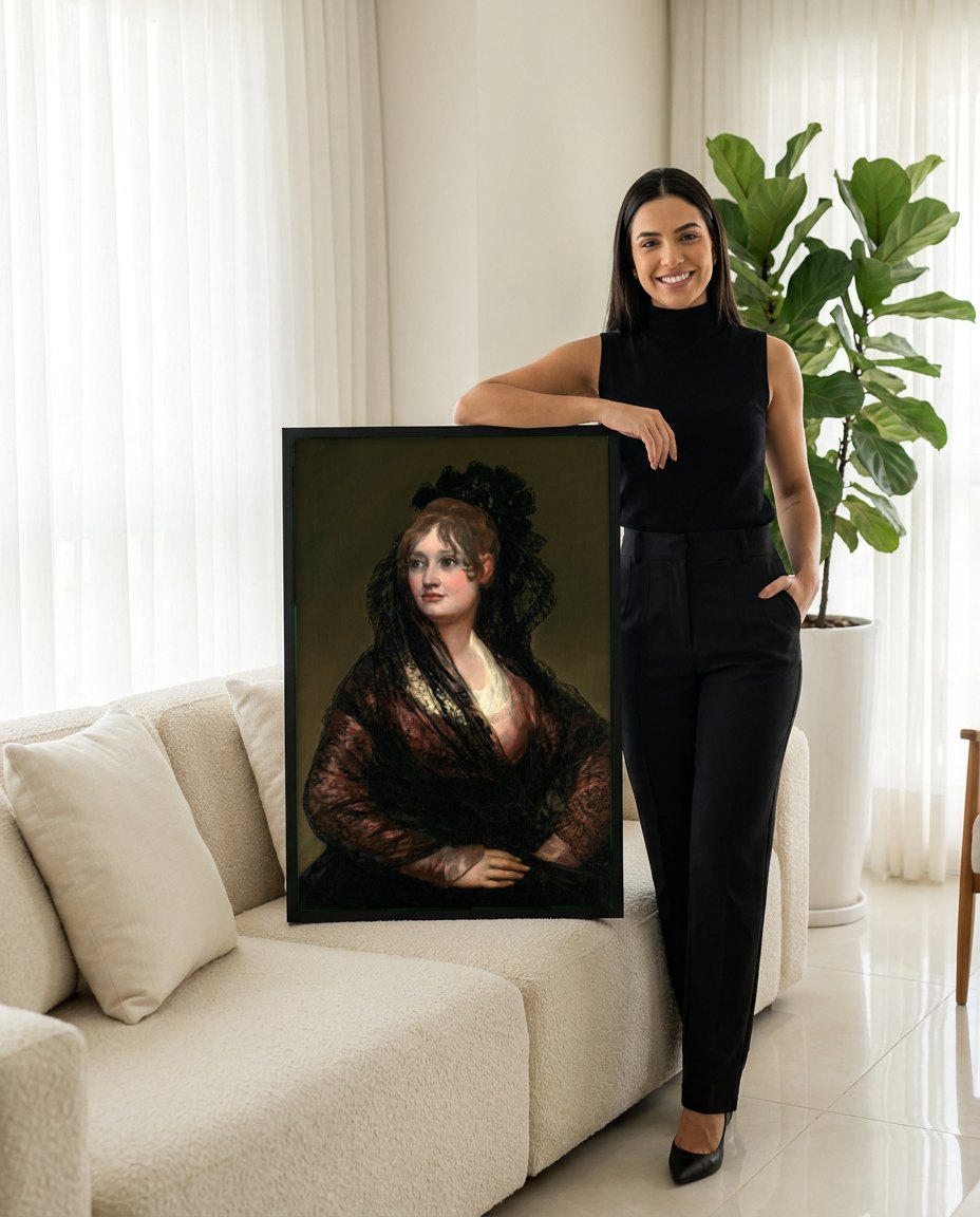 Quadro Decorativo A Jovem Dama – Francisco de Goya | modelo apresentando o quadro emoldurado