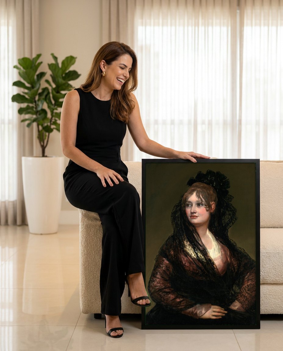 Quadro Decorativo A Jovem Dama – Francisco de Goya | modelo apresentando o quadro emoldurado