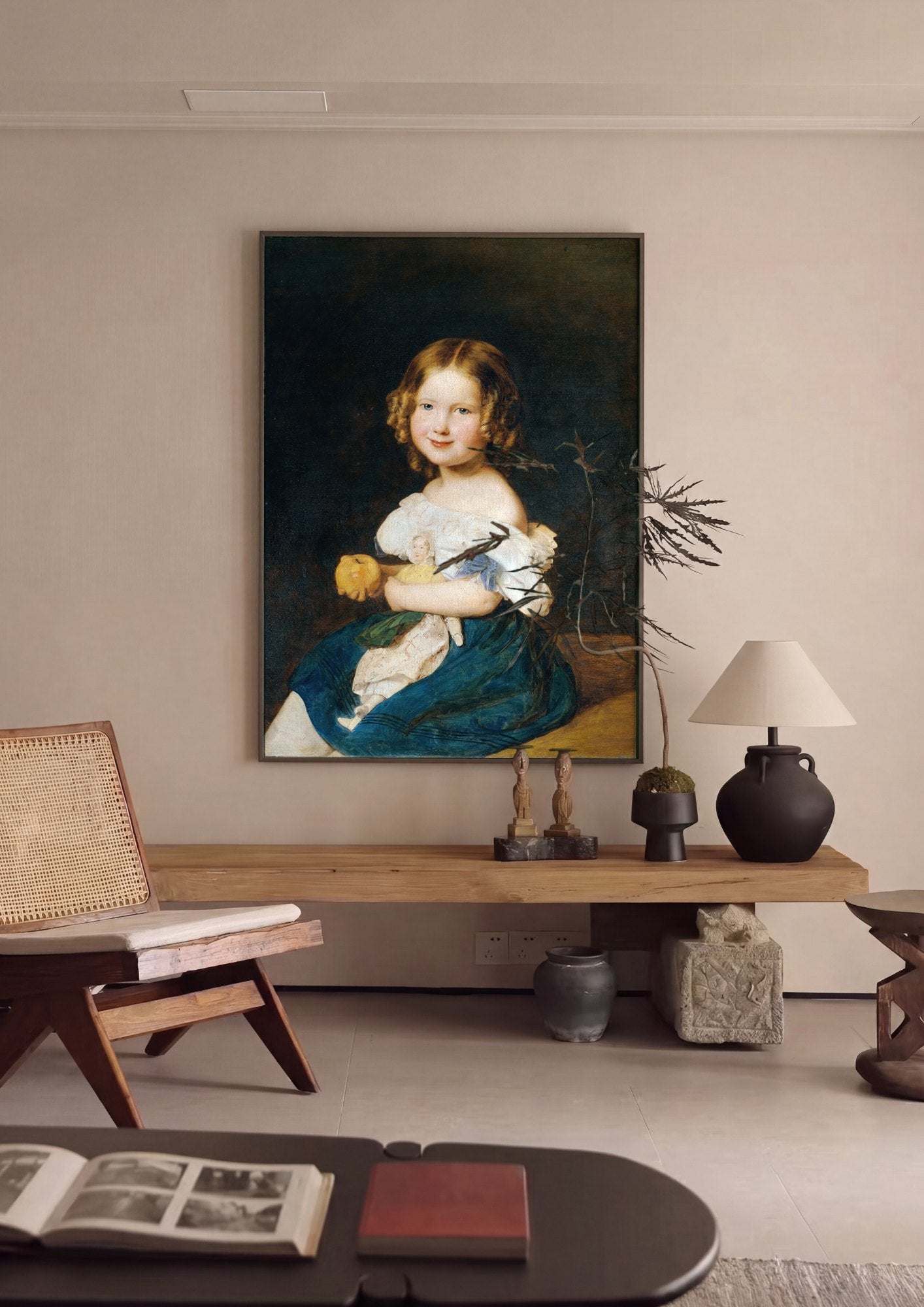 Quadro Decorativo A Menina com Maçã e Boneca - Waldmüller | quadro emoldurado na parede