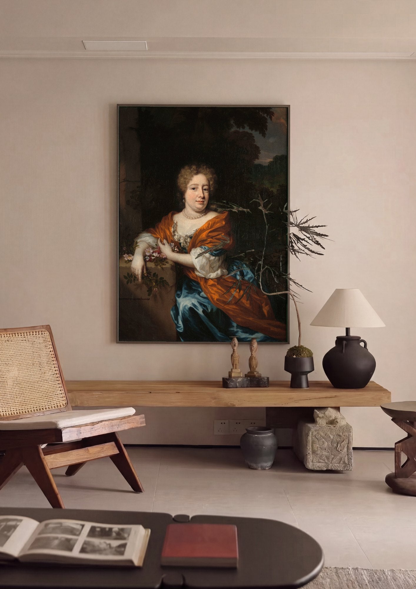 Quadro Decorativo Retrato de Dama com Rosas - Nicolaes Maes | quadro emoldurado na parede