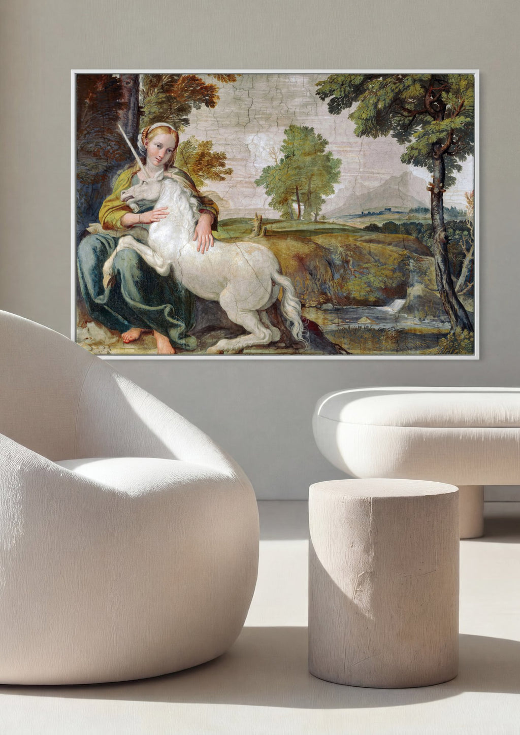 Quadro Decorativo A Dama e o Unicórnio - Domenichino em ambiente decorado