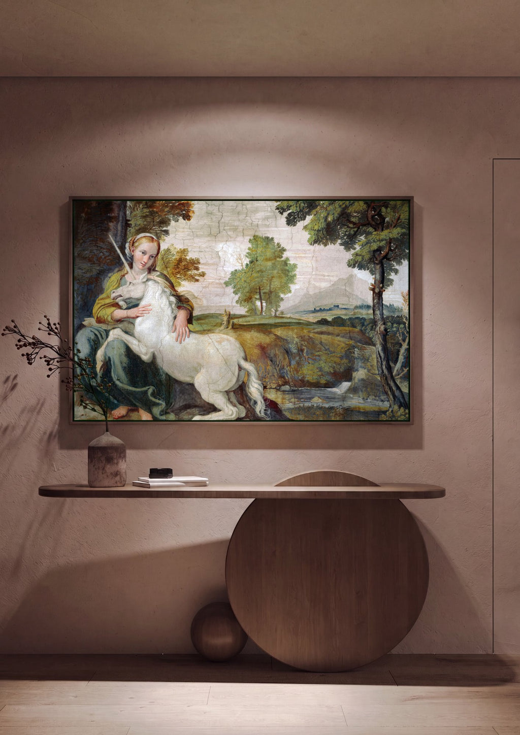 Quadro Decorativo A Dama e o Unicórnio - Domenichino em ambiente decorado