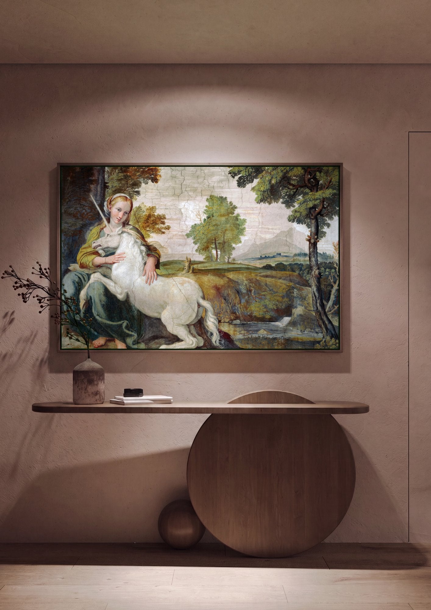 Quadro Decorativo A Dama e o Unicórnio - Domenichino em ambiente decorado