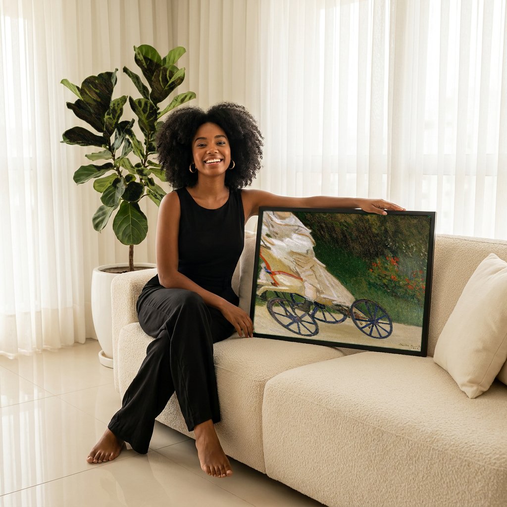 Quadro Decorativo Jean Monet no Cavalo de Madeira - Claude Monet com modelo em ambiente