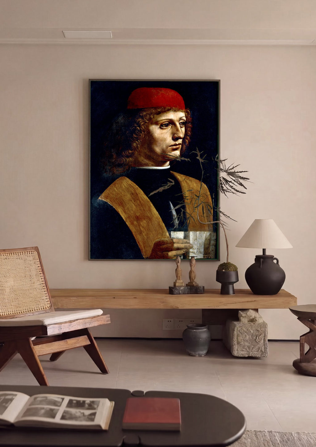 Quadro Decorativo Retrato de um Músico - Da Vinci em ambiente decorado