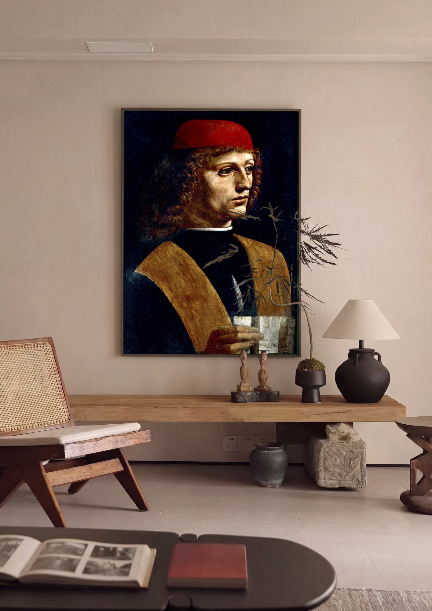 Quadro Decorativo Retrato de um Músico - Da Vinci em ambiente decorado