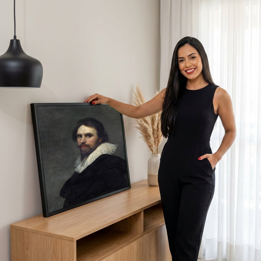 Quadro Decorativo Retrato de Cavalheiro - Daniël Mijtens | modelo apresentando o quadro emoldurado