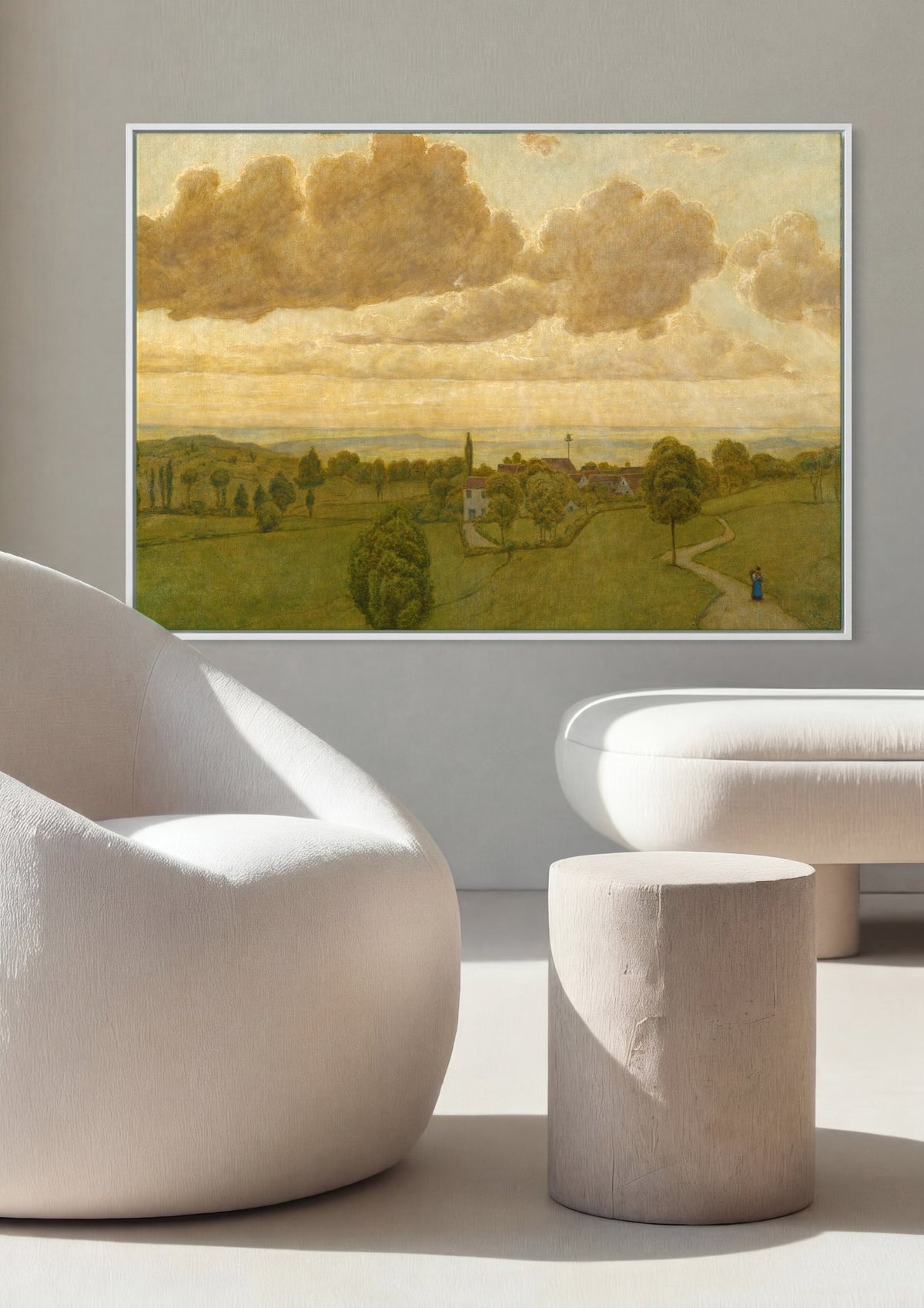 Quadro Decorativo Paisagem com Nuvens Douradas - Hans Thoma | quadro emoldurado na parede
