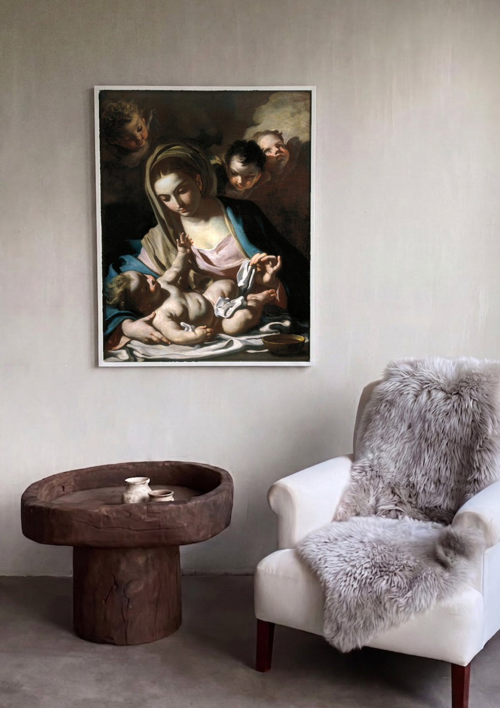 Quadro Decorativo A Virgem e o Menino com Anjos - Solimena | quadro emoldurado na parede