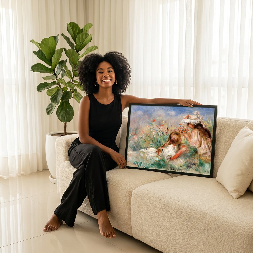 Quadro Decorativo Crianças no Campo - Renoir | modelo apresentando o quadro emoldurado