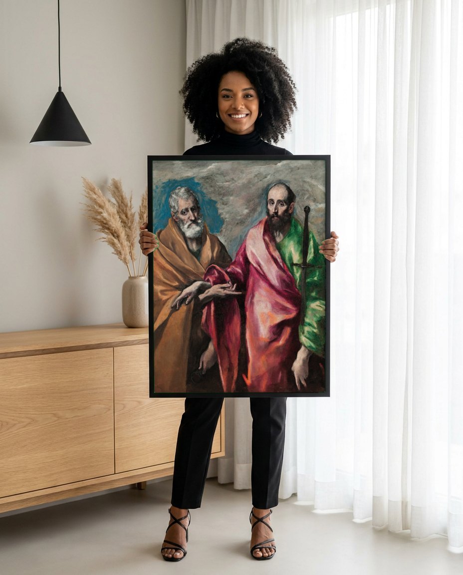 Quadro Decorativo São Pedro e São Paulo - El Greco | modelo apresentando o quadro emoldurado