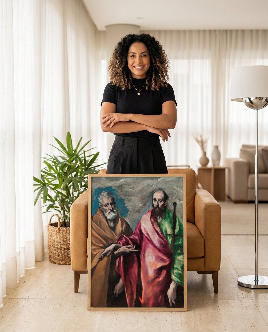 Quadro Decorativo São Pedro e São Paulo - El Greco | modelo apresentando o quadro emoldurado