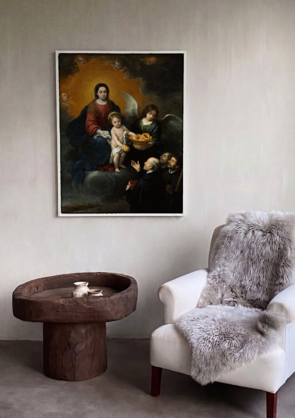Quadro Decorativo A Virgem e o Menino com Santos – Murillo | quadro emoldurado na parede