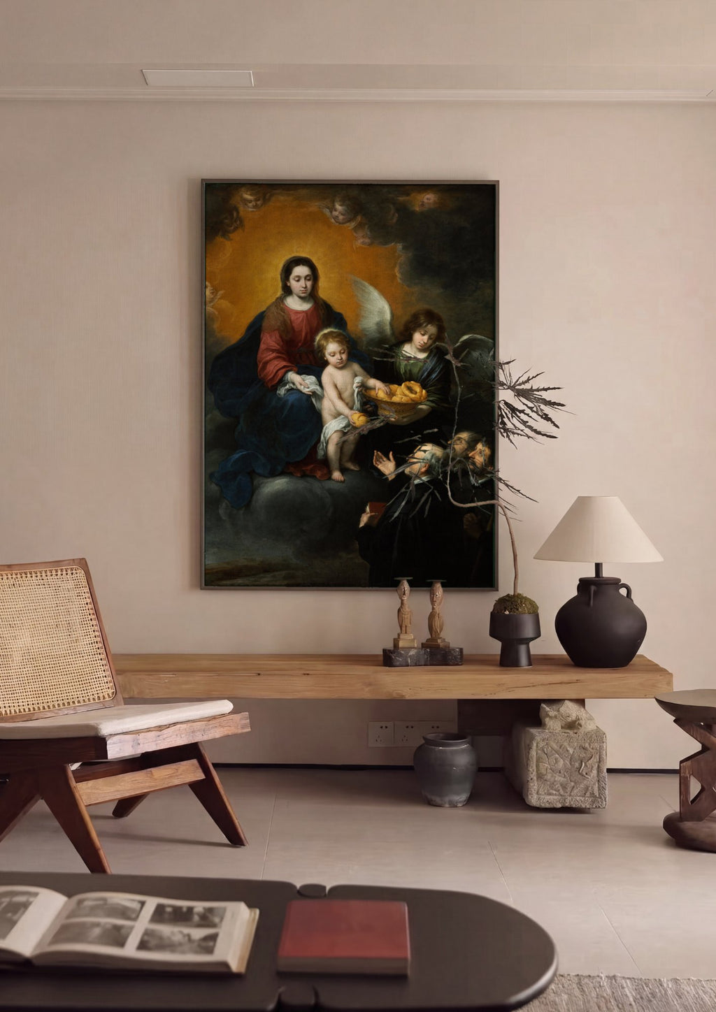Quadro Decorativo A Virgem e o Menino com Santos – Murillo | quadro emoldurado na parede
