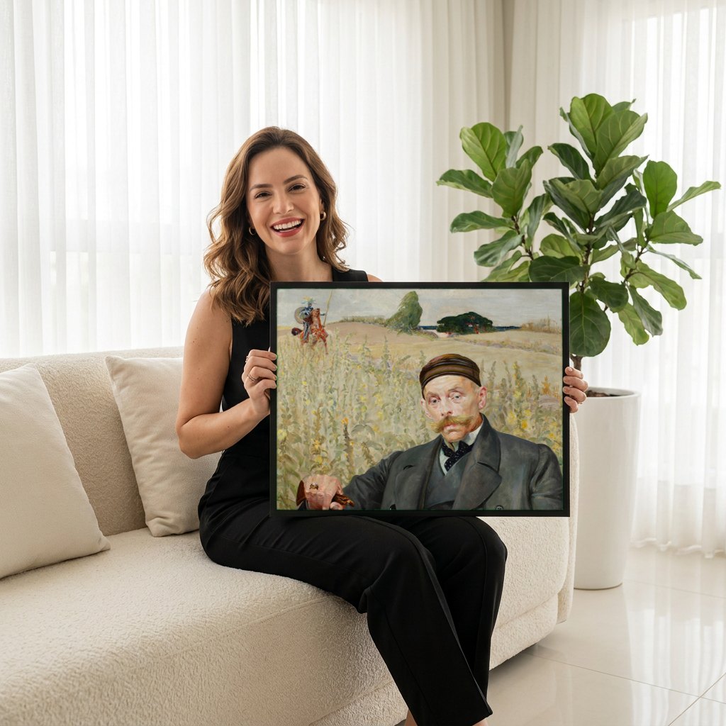 Quadro Decorativo O Poeta e o Cavaleiro - Jacek Malczewski | modelo apresentando o quadro emoldurado