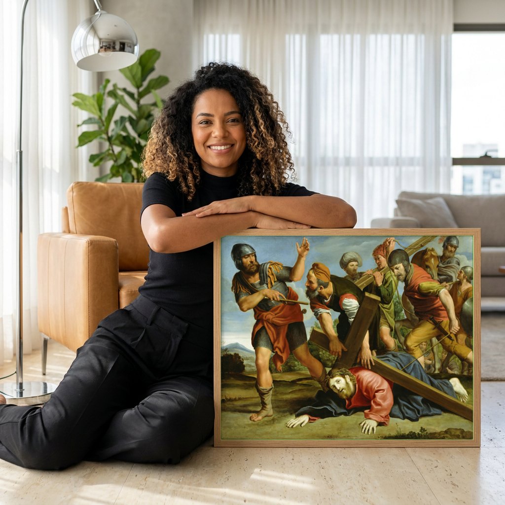 Quadro Decorativo A Caminho do Calvário - Domenichino | modelo apresentando o quadro emoldurado