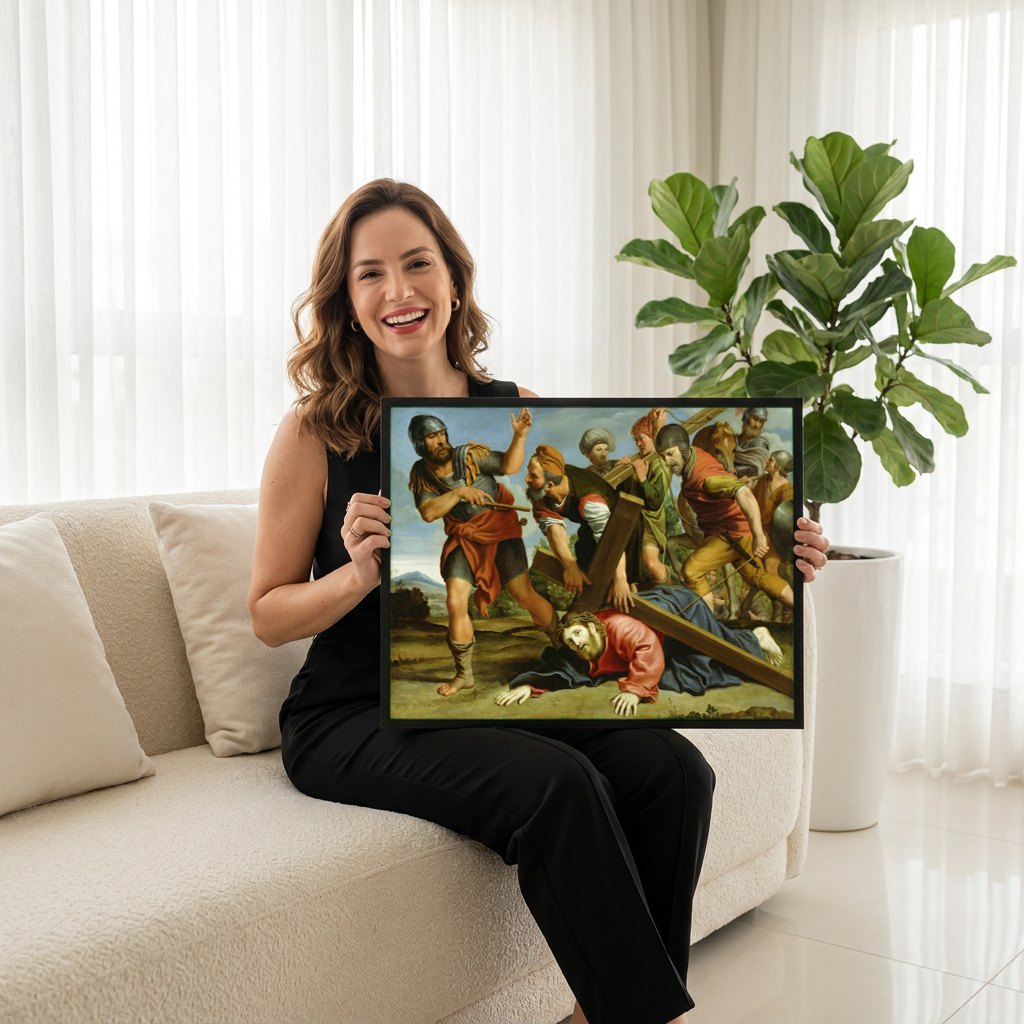 Quadro Decorativo A Caminho do Calvário - Domenichino | modelo apresentando o quadro emoldurado