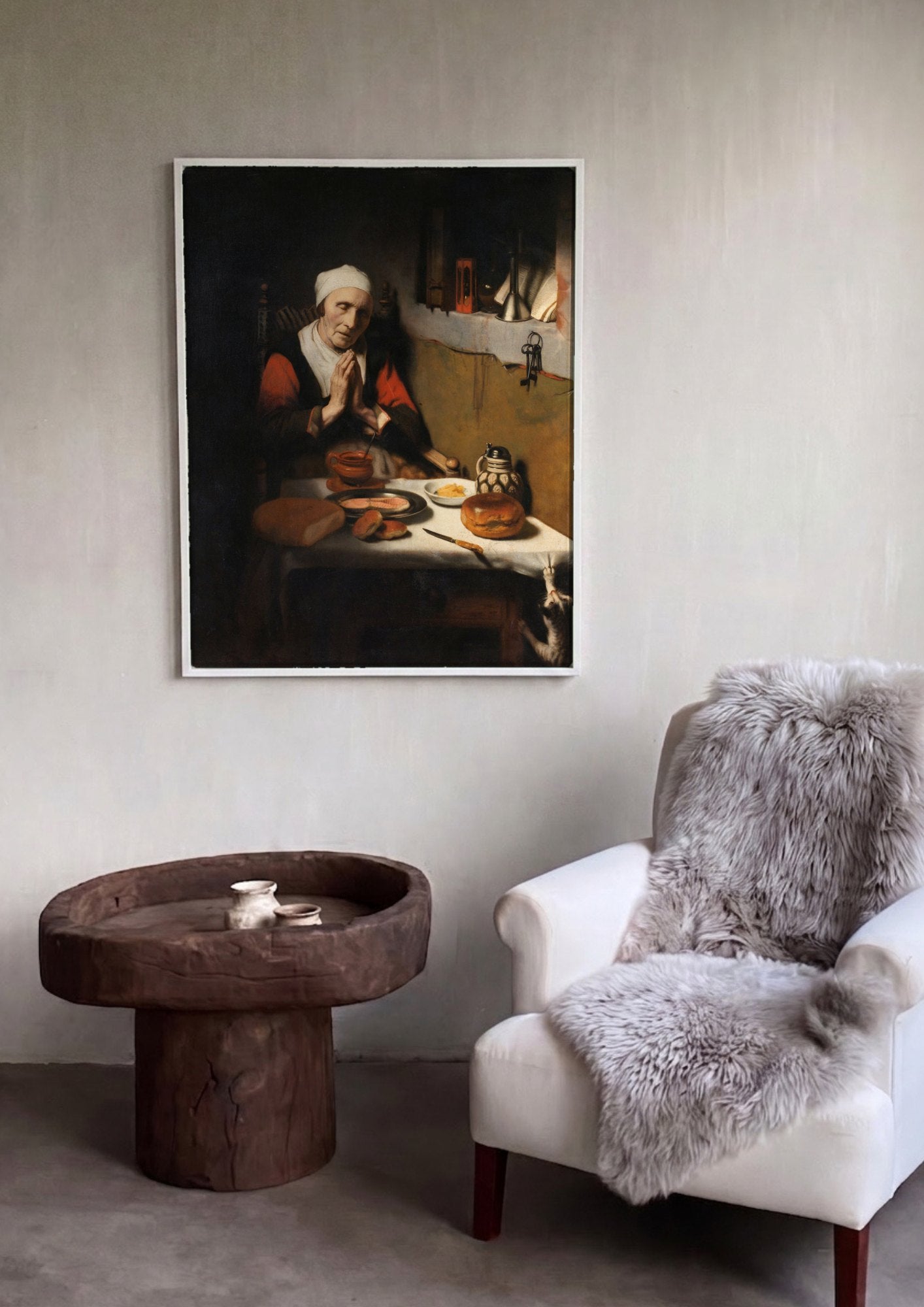 Quadro Decorativo A Oração da Velha - Nicolaes Maes | quadro emoldurado na parede
