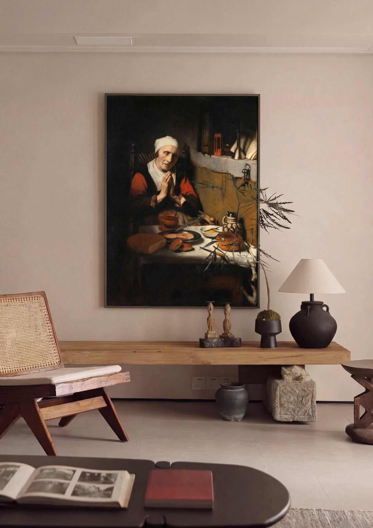 Quadro Decorativo A Oração da Velha - Nicolaes Maes | quadro emoldurado na parede