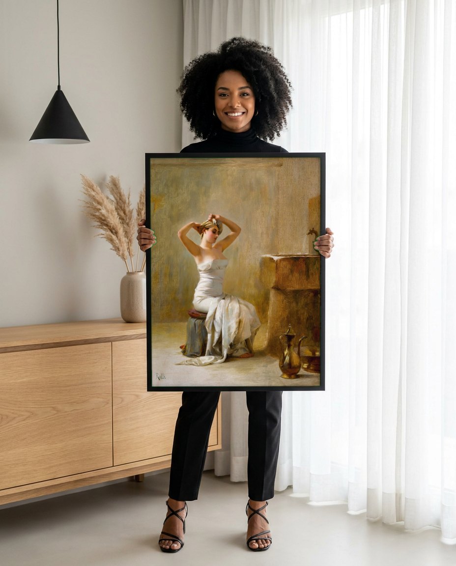 Quadro Decorativo A Mulher no Banho - Theodoros Ralli | modelo apresentando o quadro emoldurado