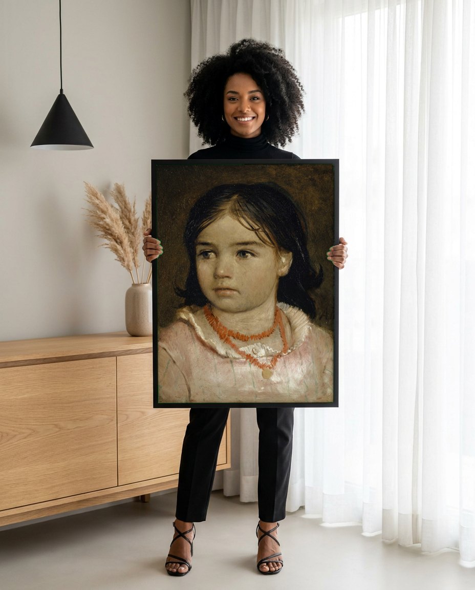 Quadro Decorativo Retrato de Menina - Arnold Böcklin | modelo apresentando o quadro emoldurado