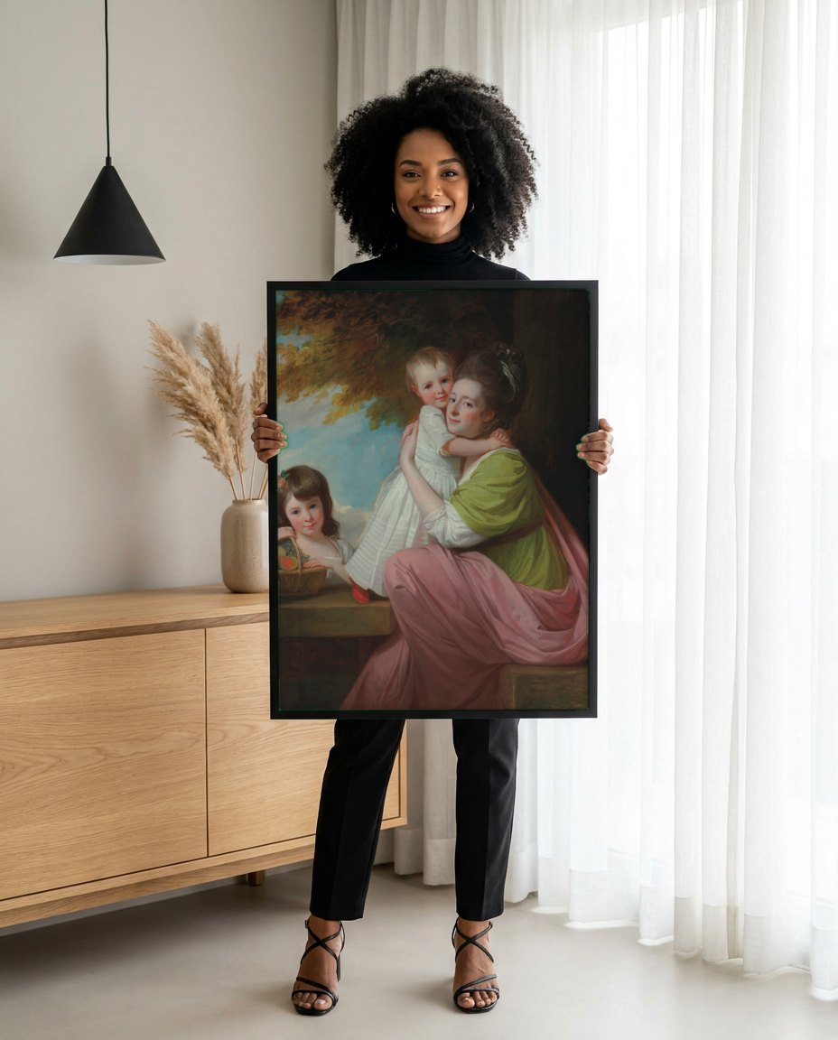 Quadro Decorativo Mãe e Filhos - George Romney | modelo apresentando o quadro emoldurado