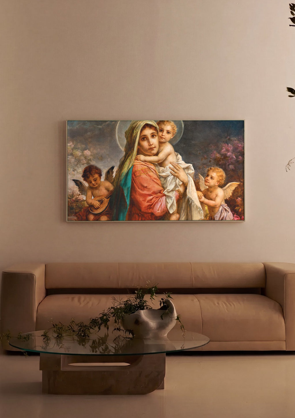 Quadro Decorativo Madona com o Menino e Anjos - Hans Zatzka em ambiente decorado