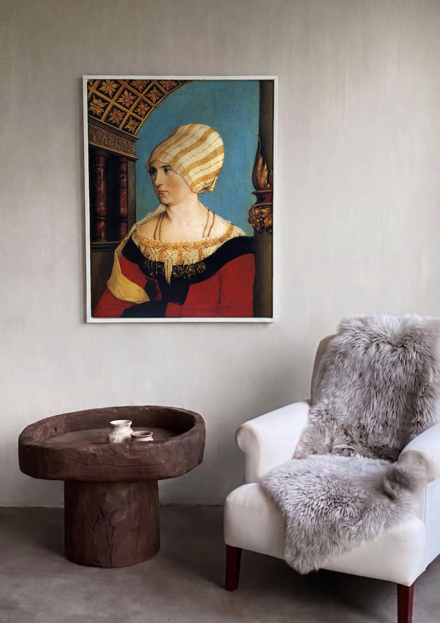 Quadro Decorativo A Dama com o Esquilo e o Estorninho - Hans Holbein em ambiente decorado