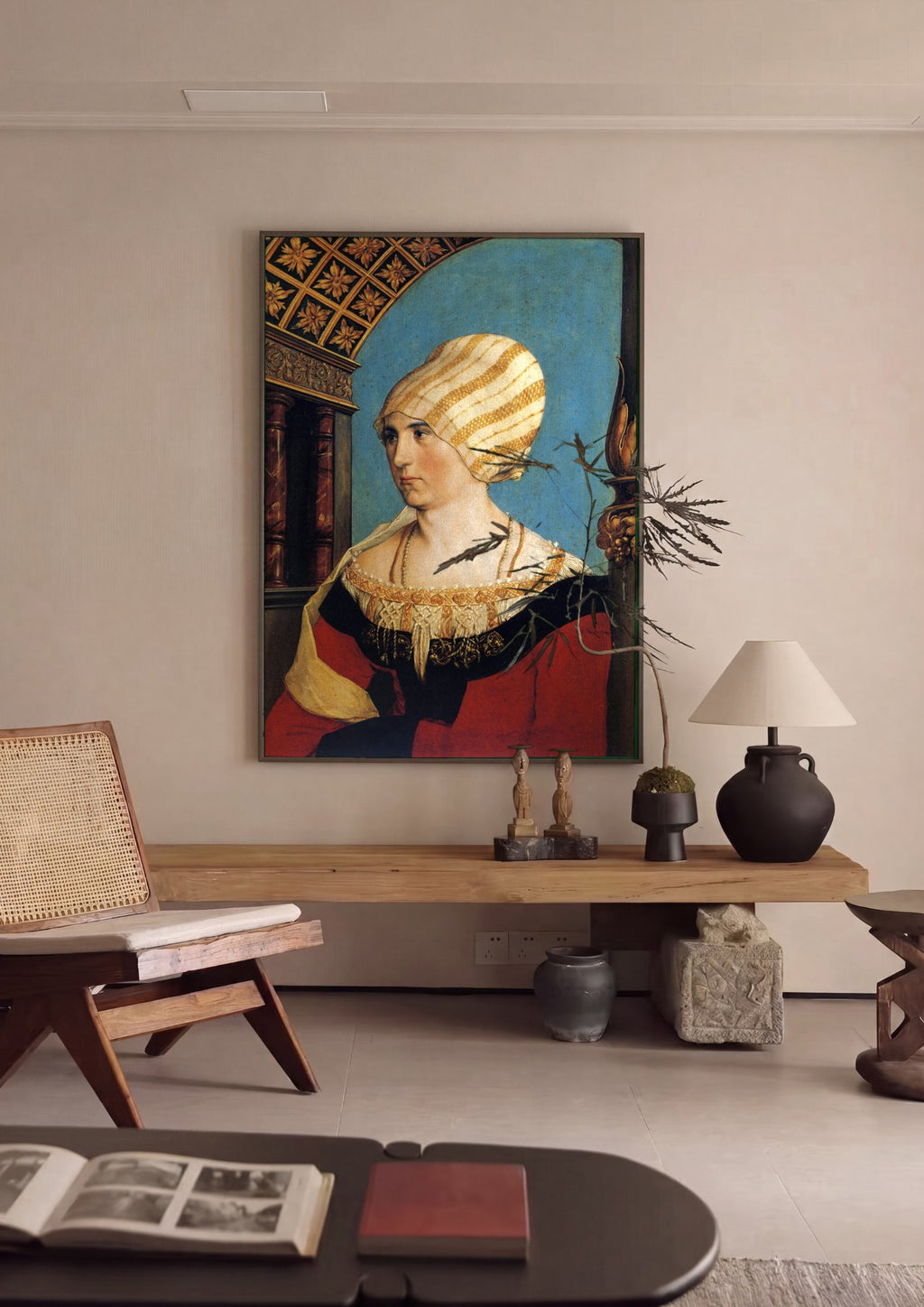 Quadro Decorativo A Dama com o Esquilo e o Estorninho - Hans Holbein em ambiente decorado
