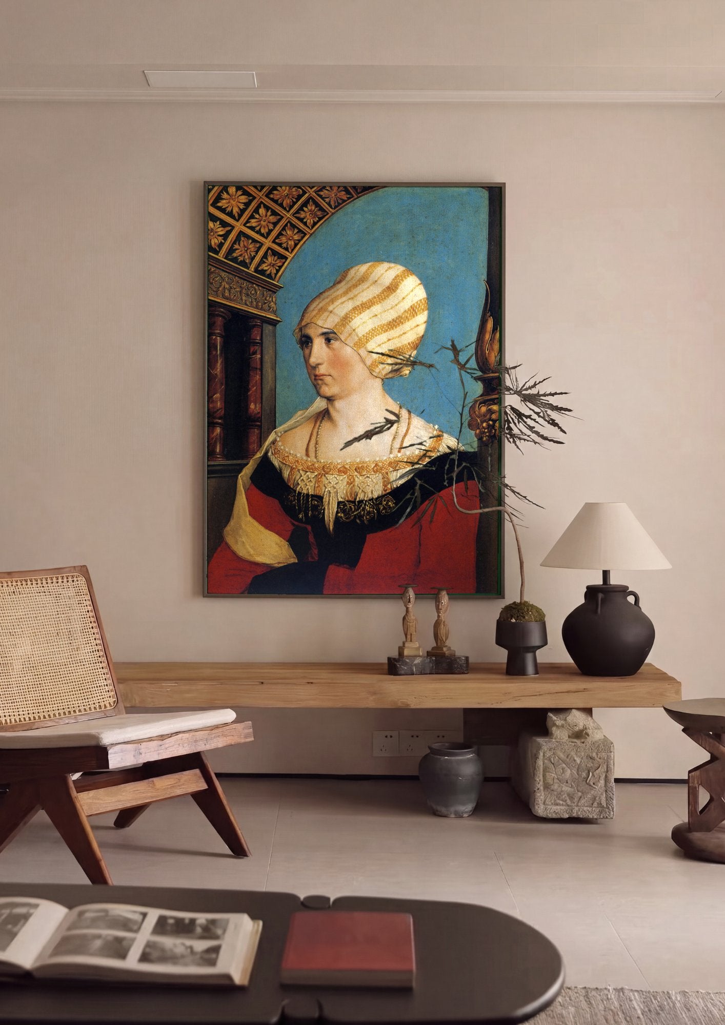 Quadro Decorativo A Dama com o Esquilo e o Estorninho - Hans Holbein em ambiente decorado