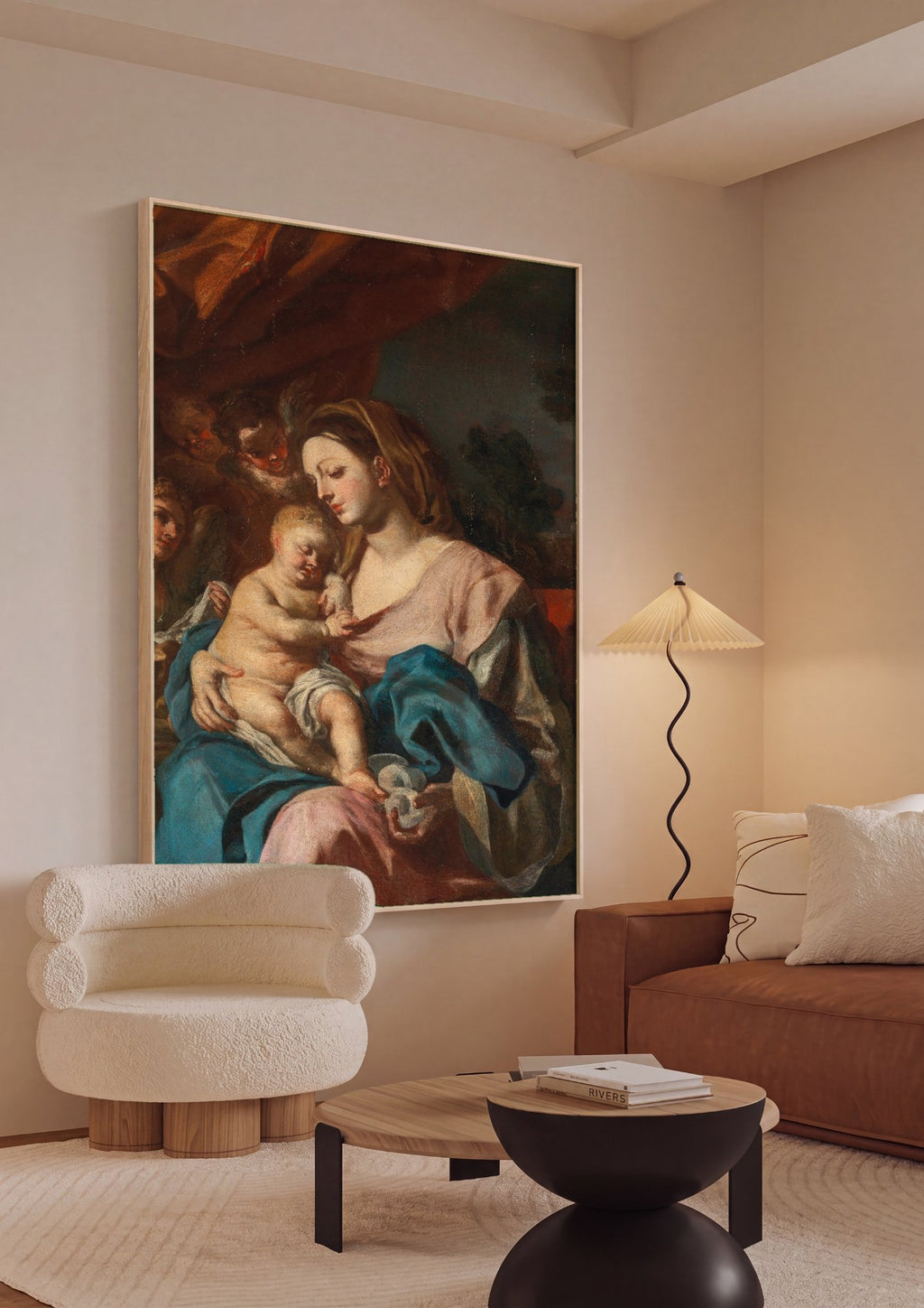 Quadro Decorativo Madona com o Menino e Anjos - Solimena em ambiente decorado