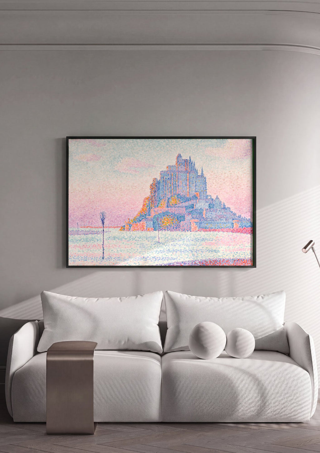 Quadro Decorativo Mont Saint-Michel ao Entardecer - Signac em ambiente decorado