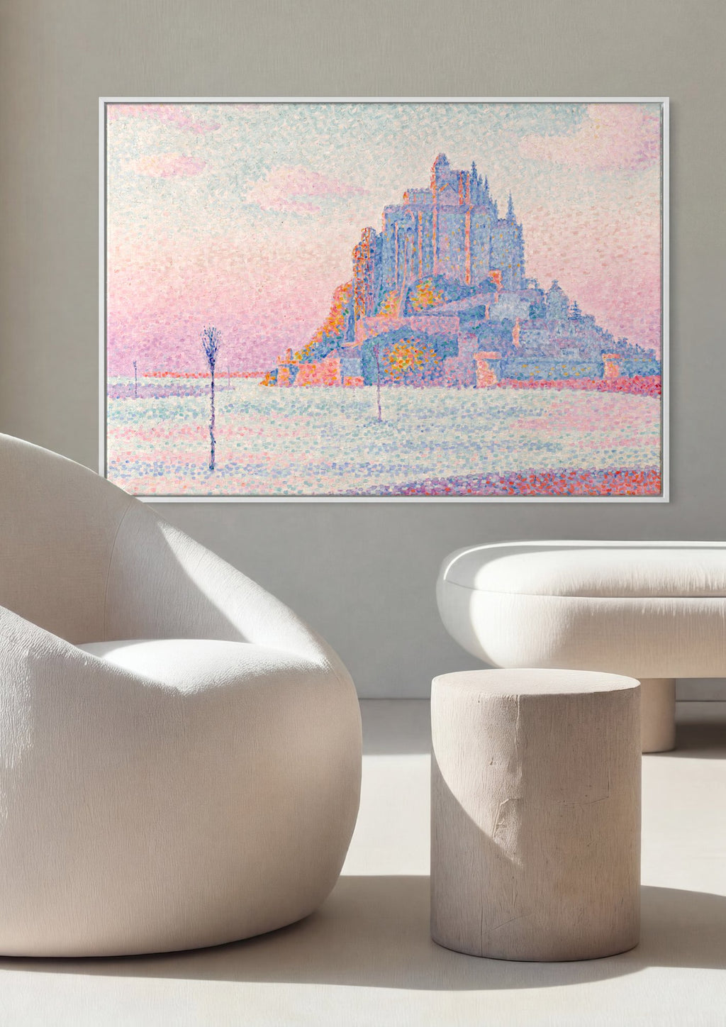 Quadro Decorativo Mont Saint-Michel ao Entardecer - Signac em ambiente decorado