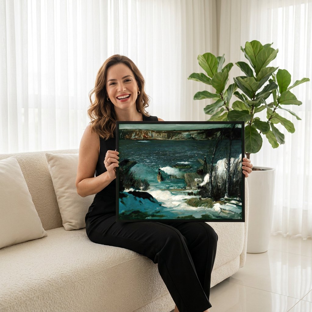 Quadro Decorativo Ice Floes - George Bellows | modelo apresentando o quadro emoldurado