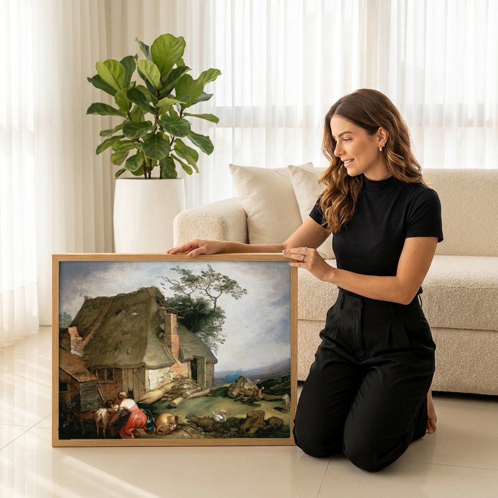 Quadro Decorativo Cena Rural - Abraham Bloemaert | modelo apresentando o quadro emoldurado